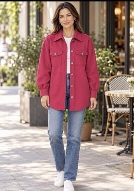 C by One Shacket Womens XS Fuchsia Pink Textured Button Front Shirt Jacket